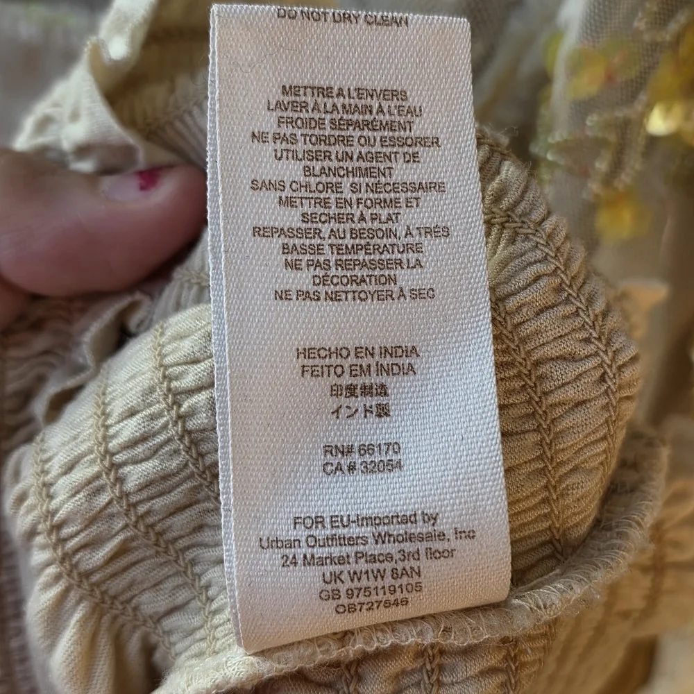 Free People Cream Blouse with Gold Embroidery